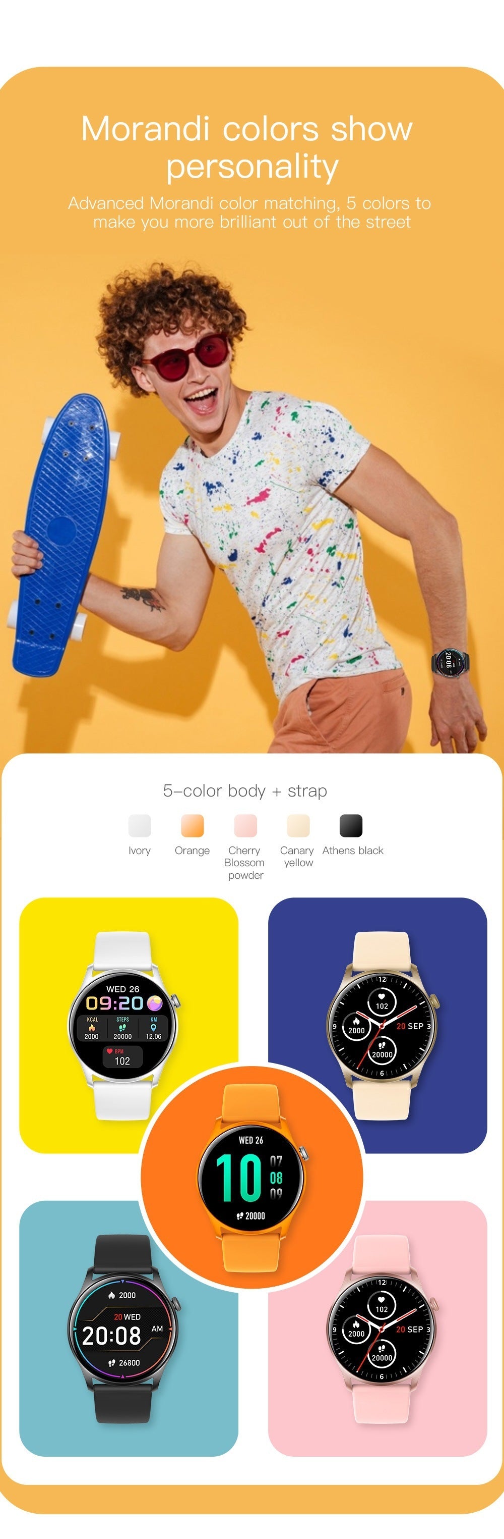 Smart Full Touch Multi-function Heart Rate Blood Pressure Monitoring Information Reminder Sports Bluetooth Watch
