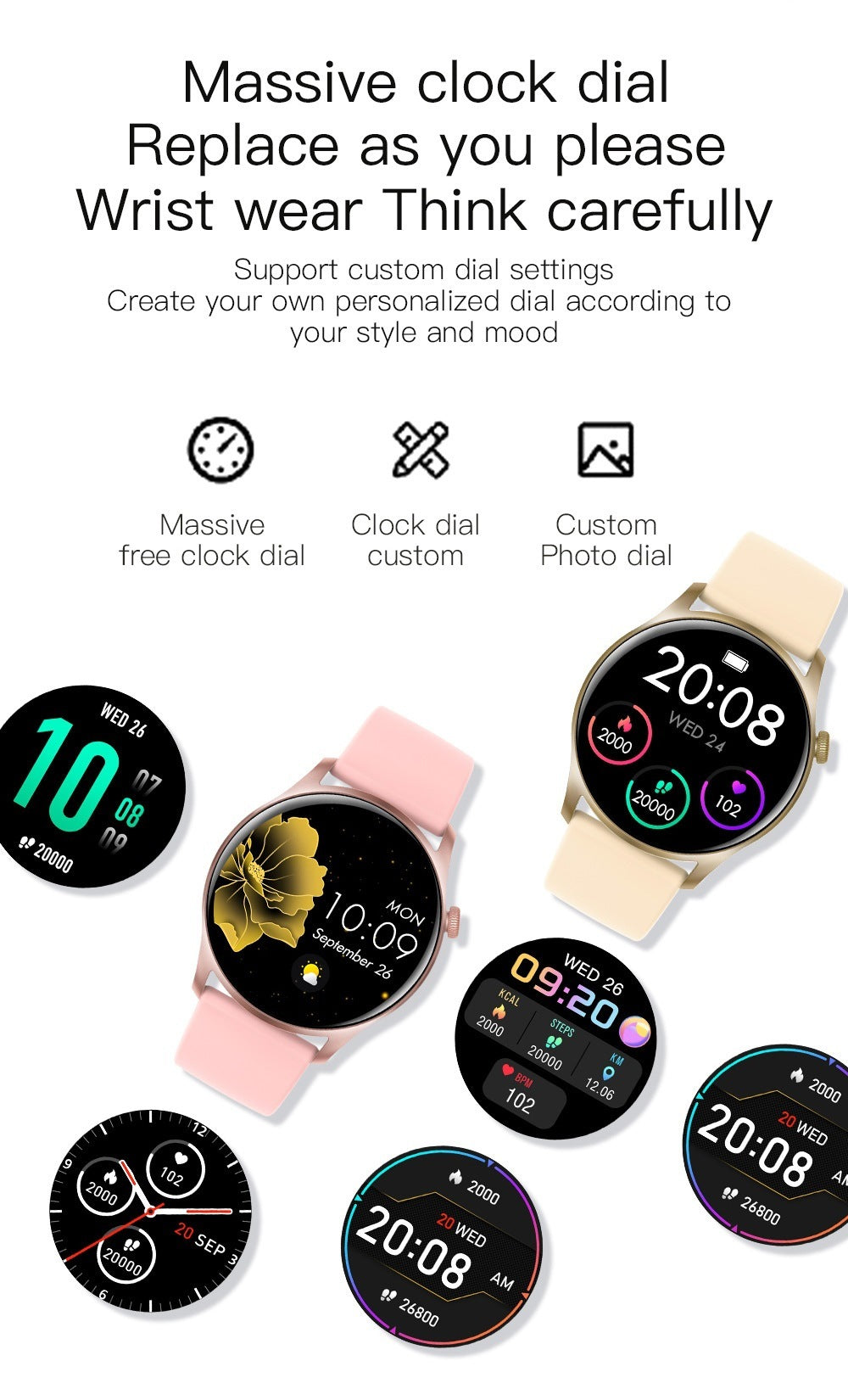 Smart Full Touch Multi-function Heart Rate Blood Pressure Monitoring Information Reminder Sports Bluetooth Watch